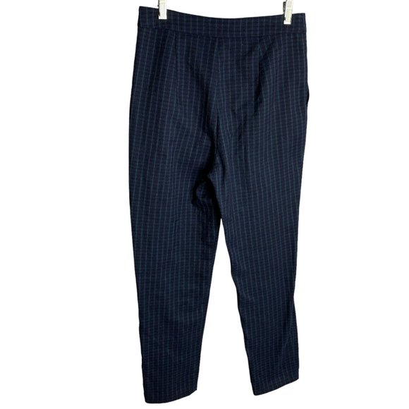 Forever 21 Flannel Plaid Pants M Blue Pleated Front Pockets High Rise Button Zip - Picture 3 of 5